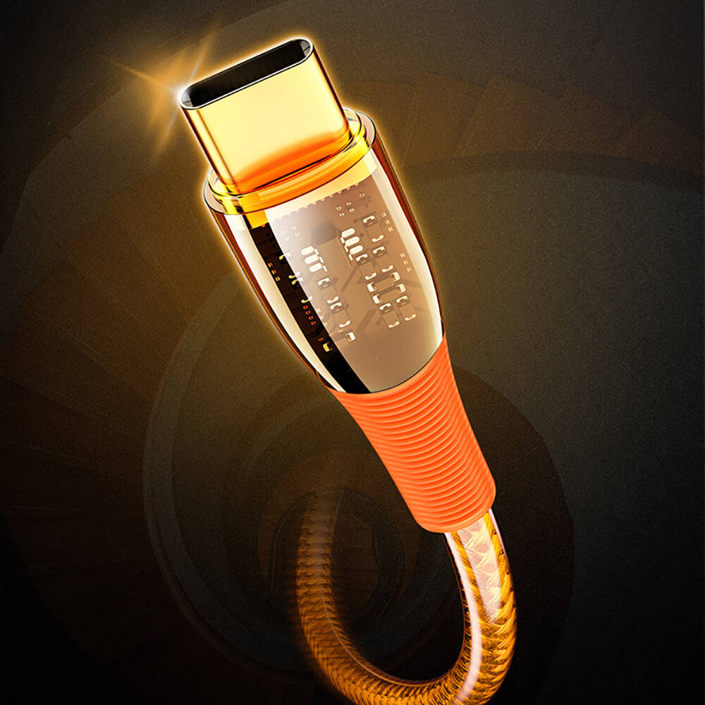 Recci RTC-P19C Amber Serisi USB-A to Type-C 6A Şeffaf Tasarım Şarj ve Data Kablosu 1.5M Turuncu