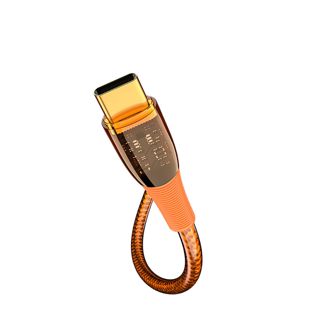 Recci RTC-P19CC Amber Serisi Type-C to Type-C PD 100W Şeffaf Tasarım Şarj ve Data Kablosu 1.5M Turuncu