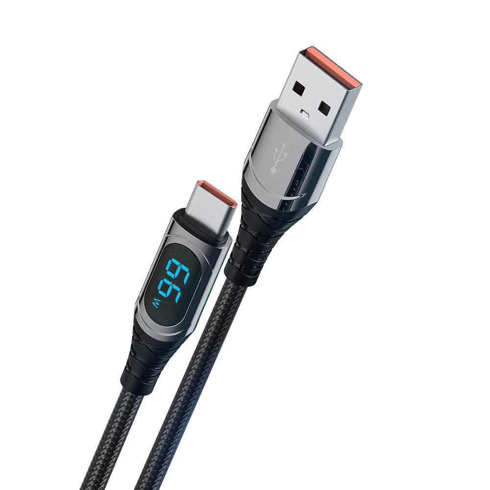 Recci RTC-P21C Ghost Serisi 66W 6A Hızlı Şarj Özellikli USB-A To Type-C Kablo 1.2M Siyah