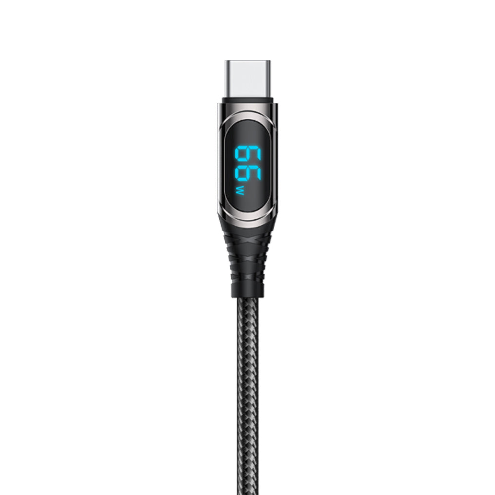 Recci RTC-P21C Ghost Serisi 66W 6A Hızlı Şarj Özellikli USB-A To Type-C Kablo 1.2M Siyah