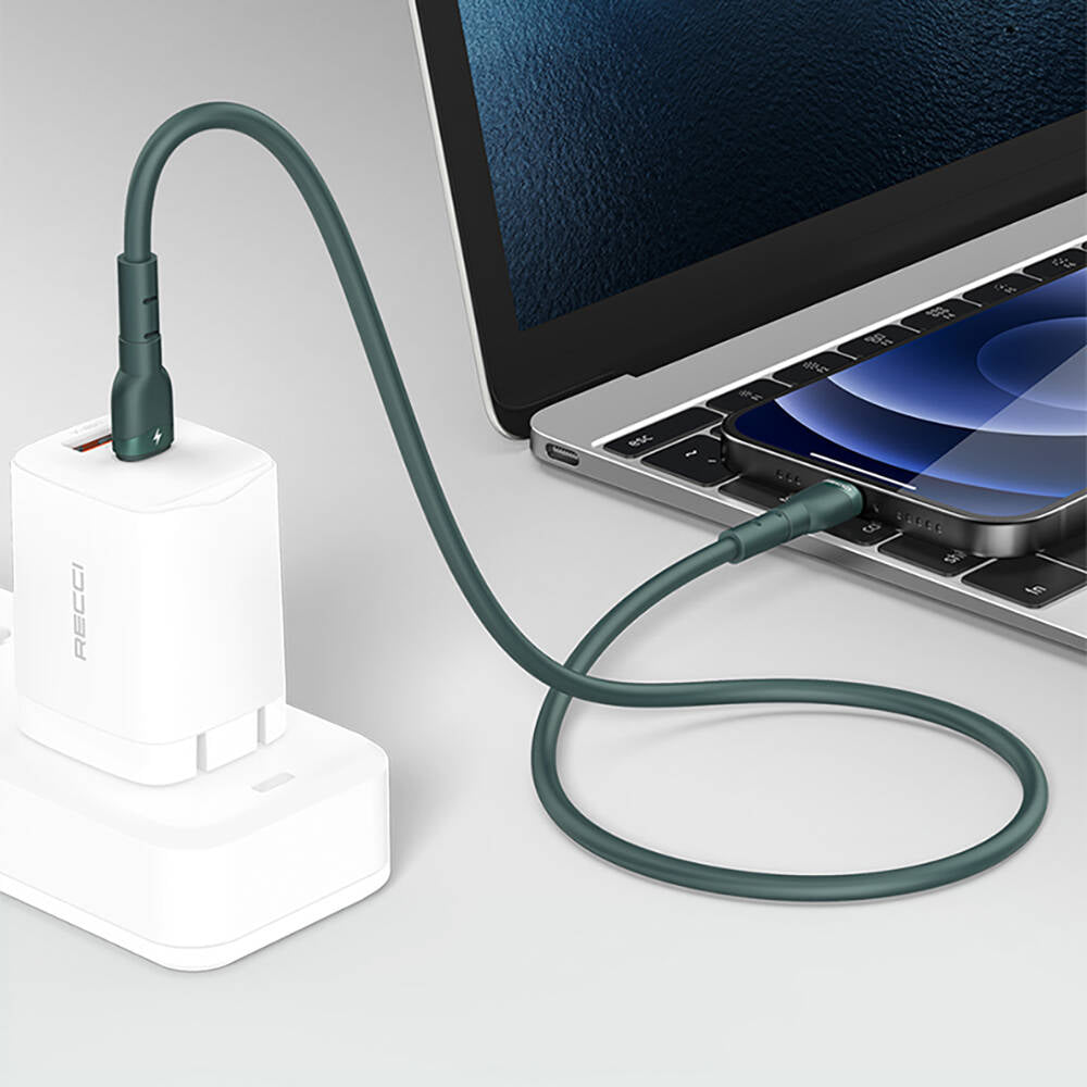 Recci RTC-P35CL Hızlı Şarj Özellikli 100cm Type-C to Lightning Kablo Yeşil