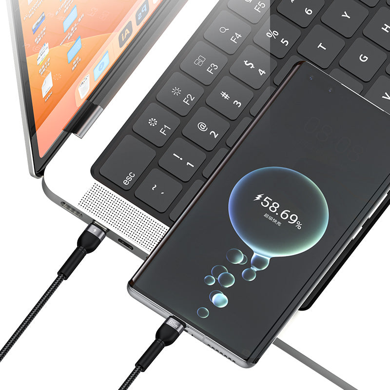 Recci RTC-T16 2 in 1 65W PD Hızlı Şarj Özellikli Lightning ve Type-C To Type-C PD Kablo 1.2M Gri