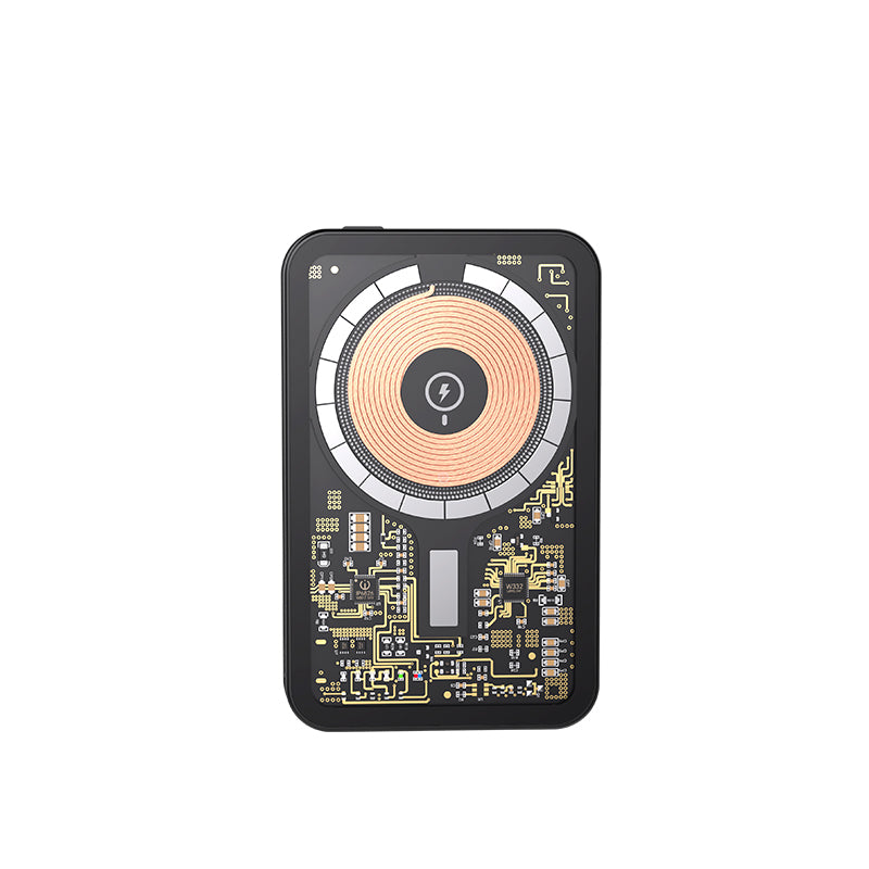 Recci W07 Şeffaf Tasarım Standlı 15W M-safe Şarj Özellikli 20W PD Hızlı Şarj Powerbank 5000mAh Siyah