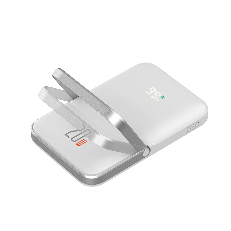 Recci W08 Metal Standlı 15W M-safe Şarj Özellikli 20W PD Hızlı Şarj Powerbank 10000mAh Beyaz