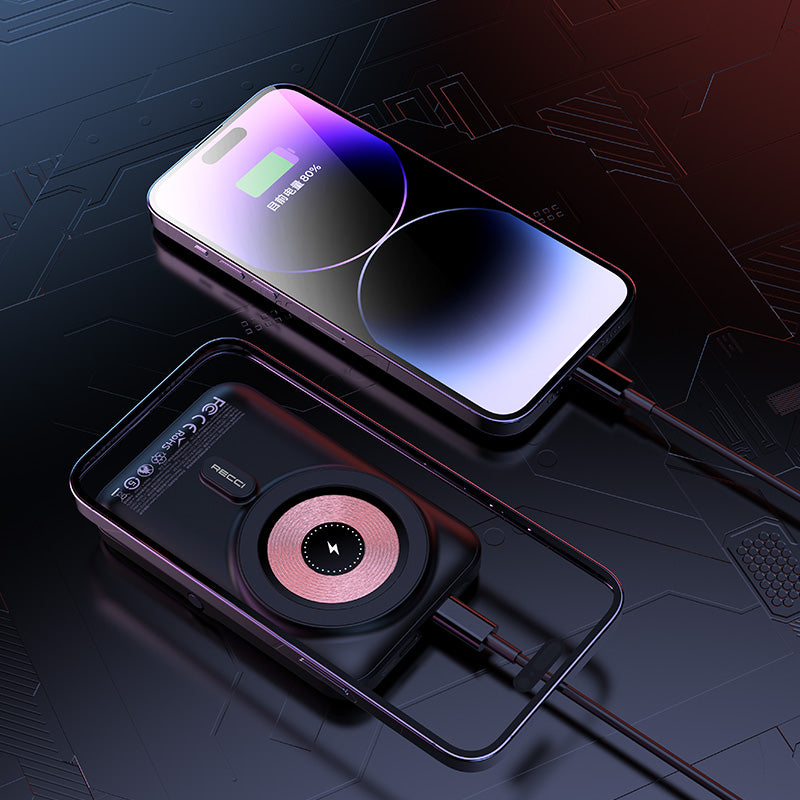 Recci W08 Metal Standlı 15W M-safe Şarj Özellikli 20W PD Hızlı Şarj Powerbank 10000mAh Beyaz